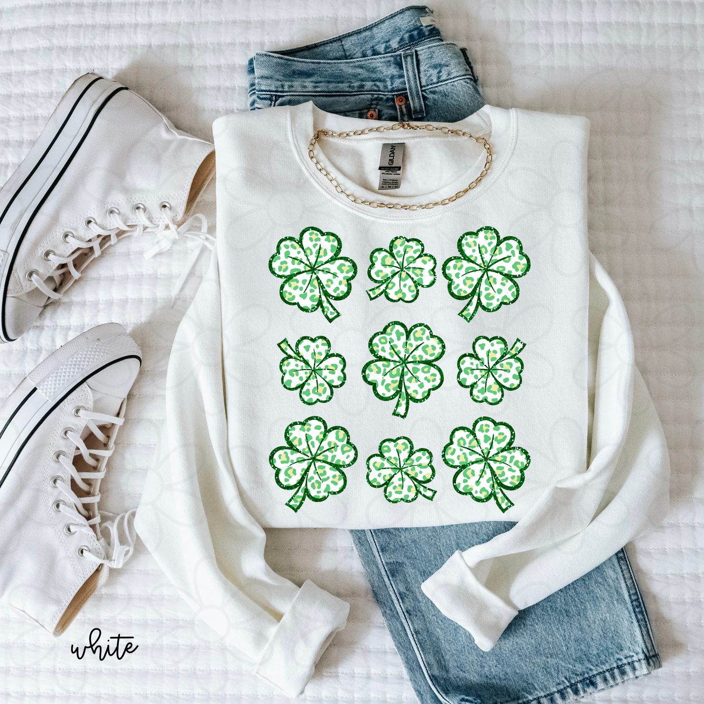 Leopard Glitter Shamrocks Kids Completed Tee