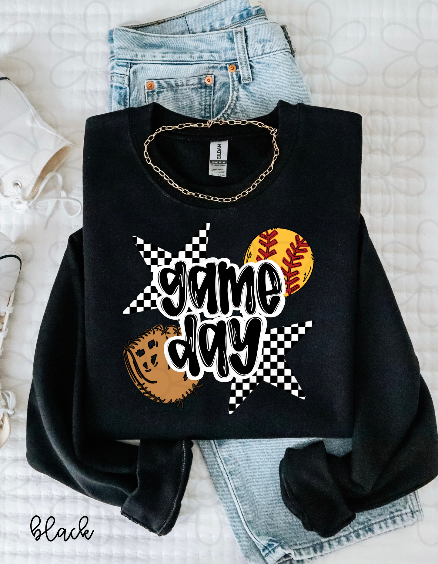 Softball Checkered Star Game Day Kids Completed Tee