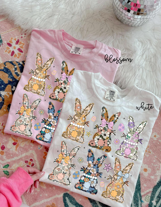 Boho Floral Bunnies Kids Completed Tee