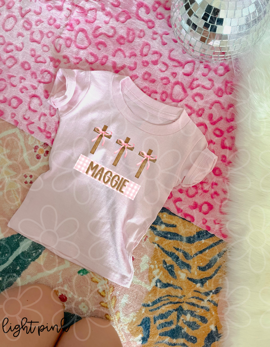 Custom Coquette Cross Kids Completed Tee
