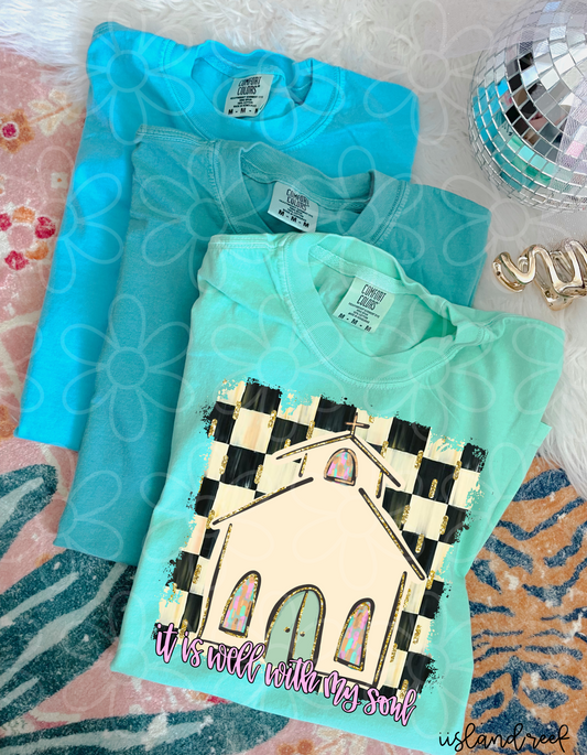 Distressed Checkered It Is Well With My Soul Kids Completed Tee