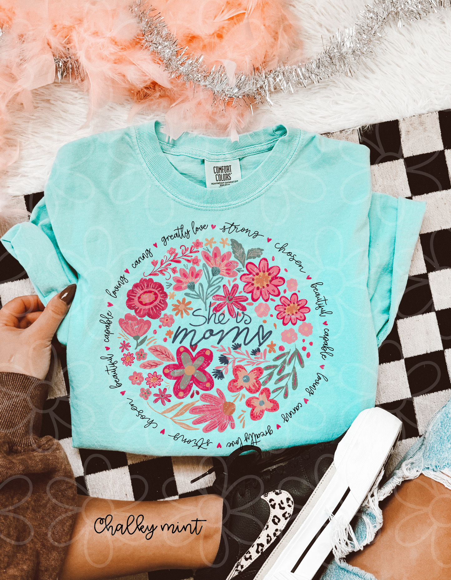 Floral She Is Mom Completed Tee