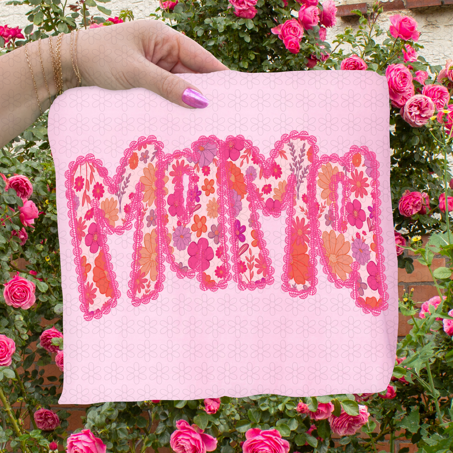 Floral Pink Lace Mama DTF Transfer
