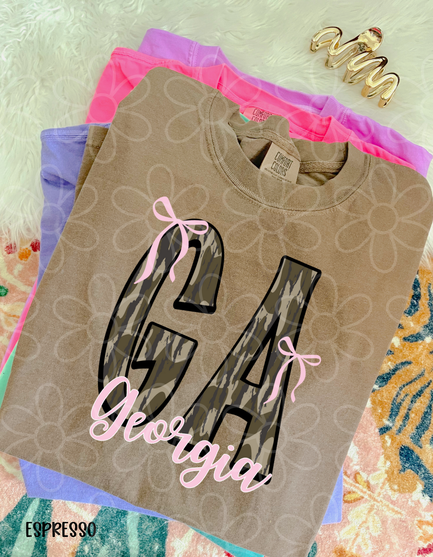 Camo States Pink Bows (Multiple Options) Kids Completed Tee