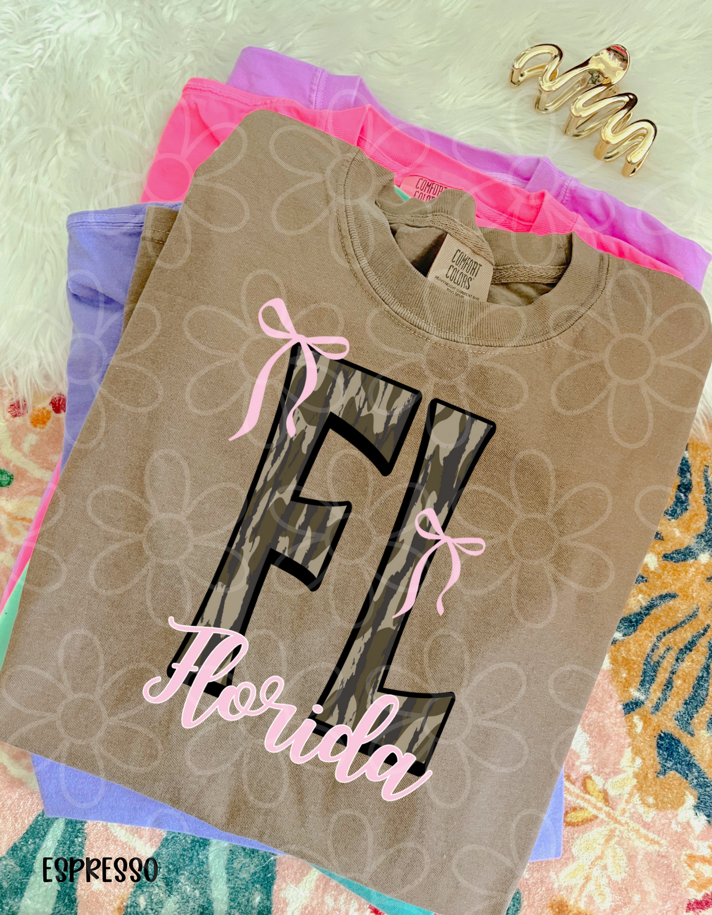 Camo States Pink Bows (Multiple Options) Kids Completed Tee