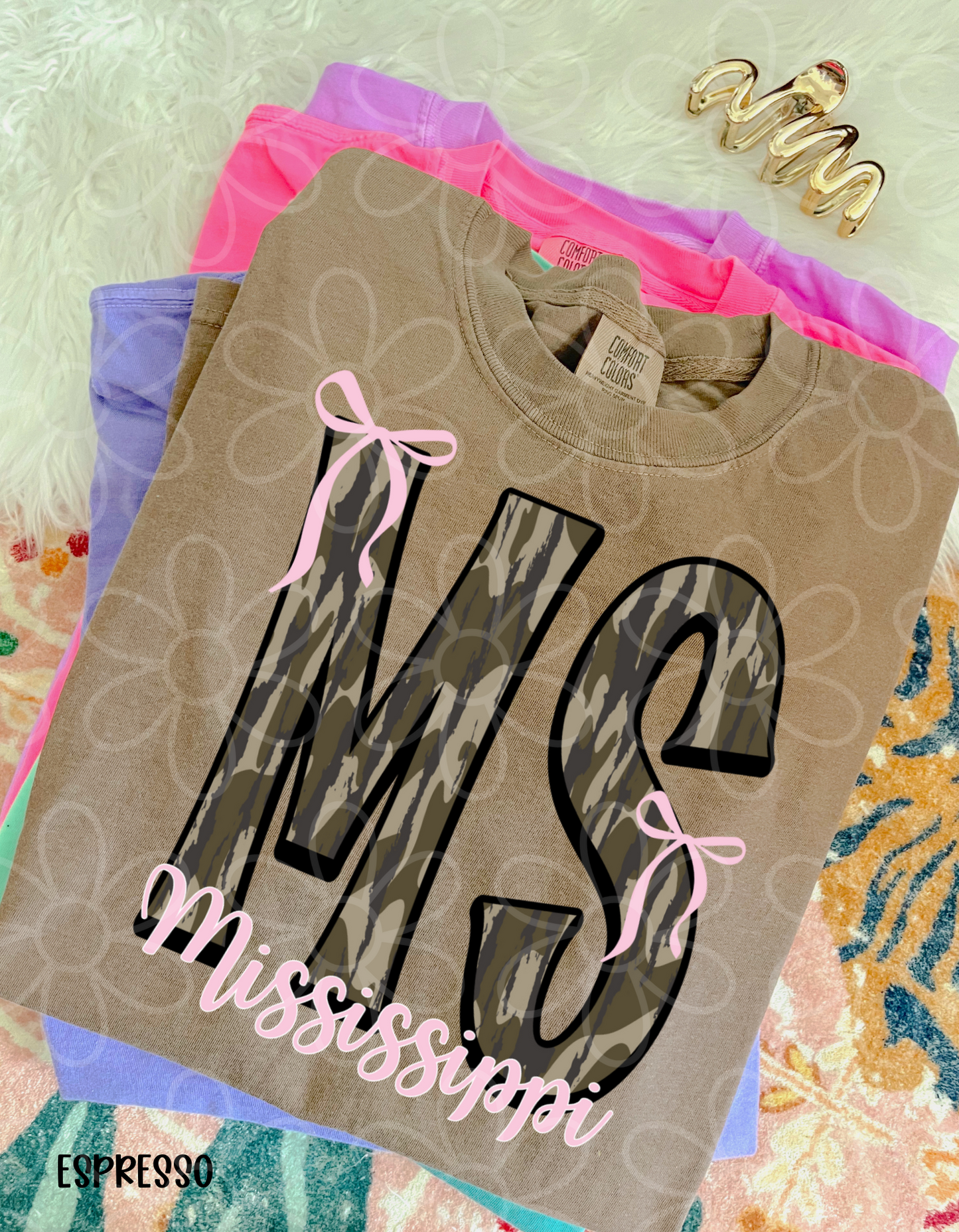 Camo States Pink Bows (Multiple Options) Kids Completed Tee