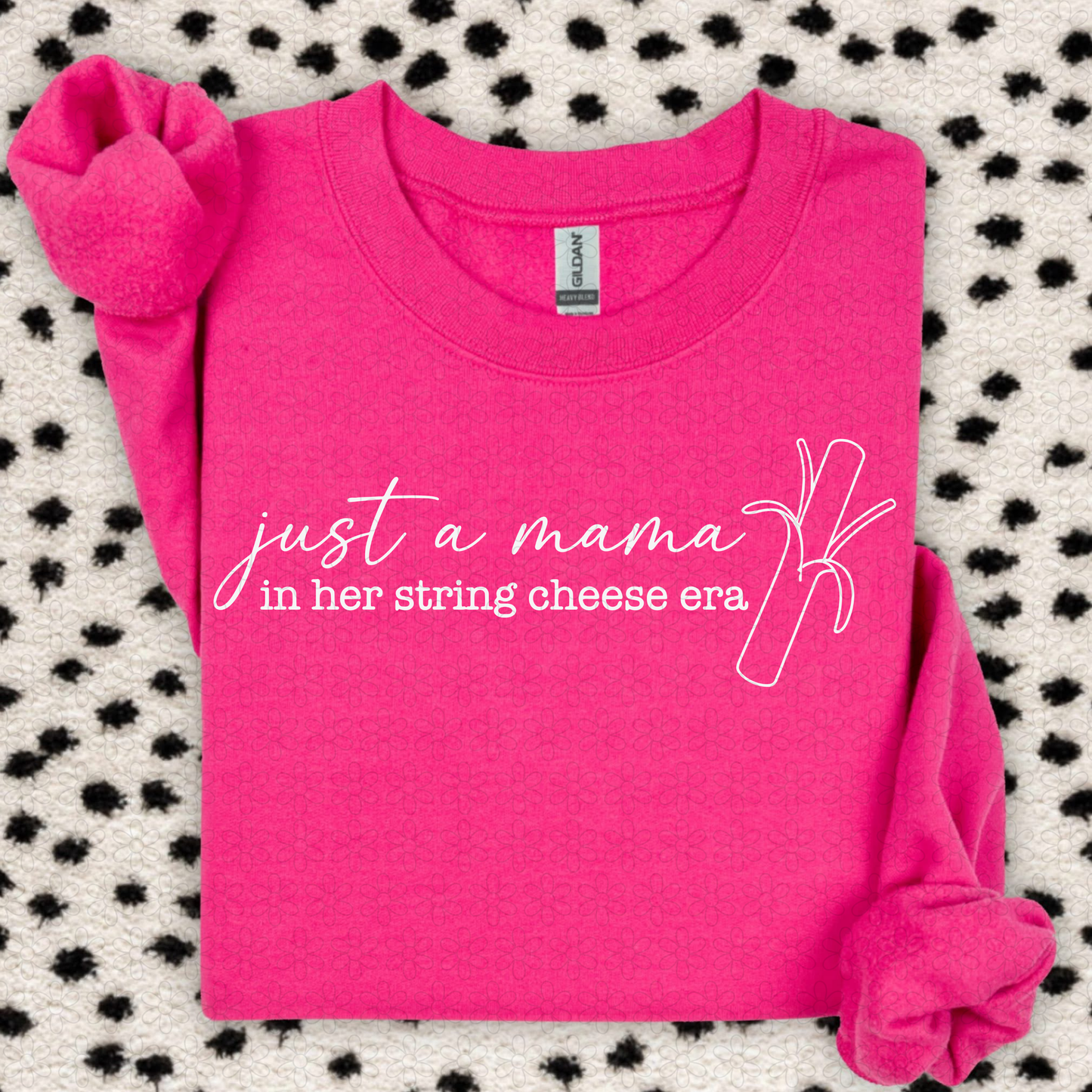 White Just A Mama In Her String Cheese Era DTF Transfer