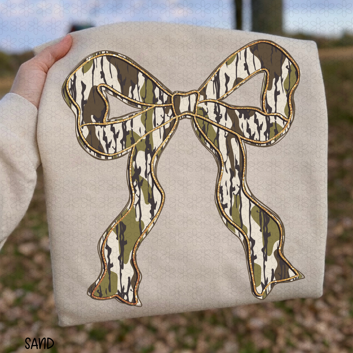 Camo Gold Glitter Bow DTF Transfer