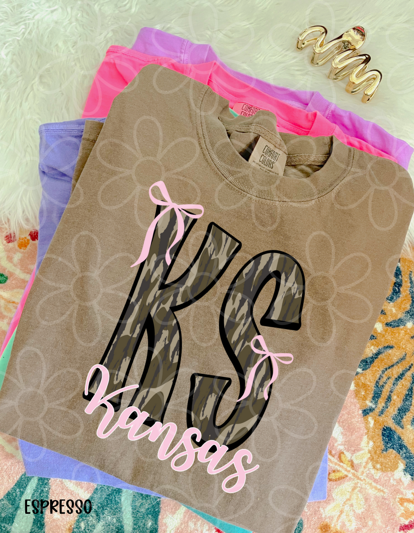 Camo States Pink Bows (Multiple Options) Kids Completed Tee