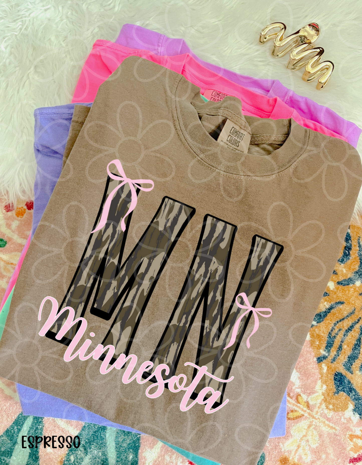 Camo States Pink Bows (Multiple Options) Kids Completed Tee