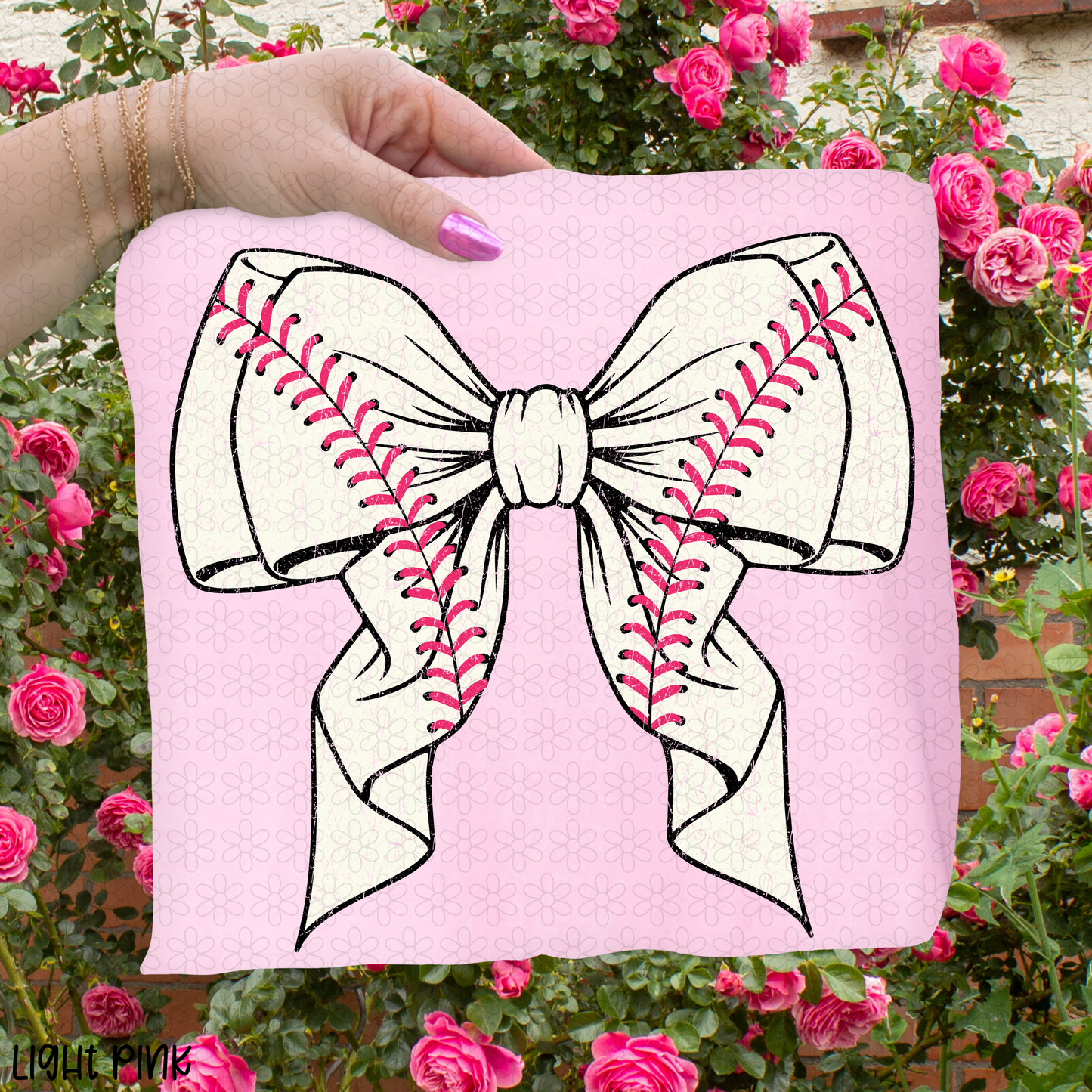 Pink Stitched Baseball Bow DTF Transfer