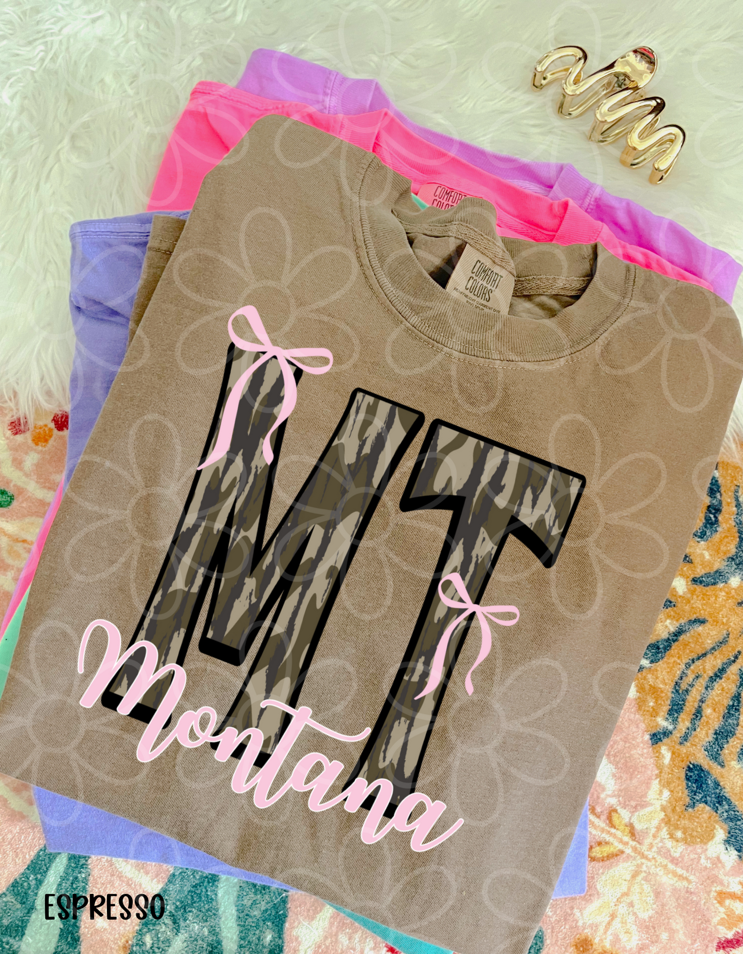 Camo States Pink Bows (Multiple Options) Kids Completed Tee