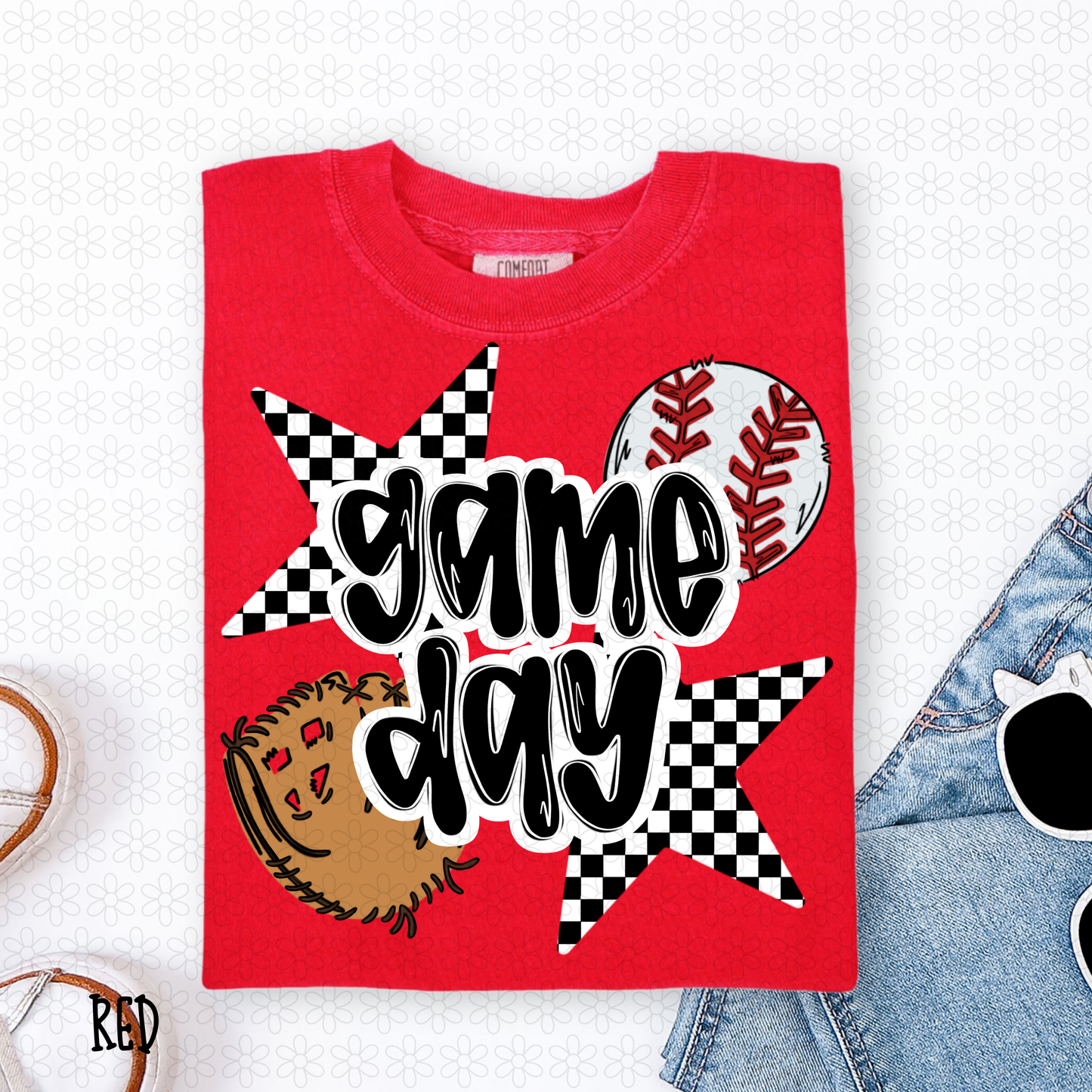 Baseball Checkered Stars Game Day DTF Transfer