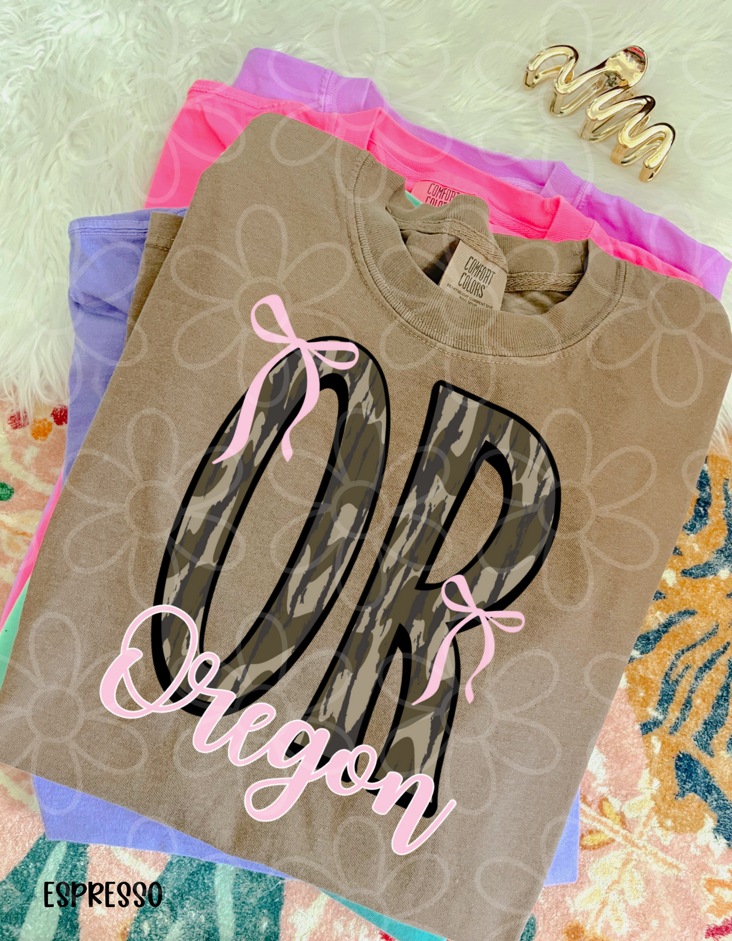 Camo States Pink Bows (Multiple Options) Kids Completed Tee