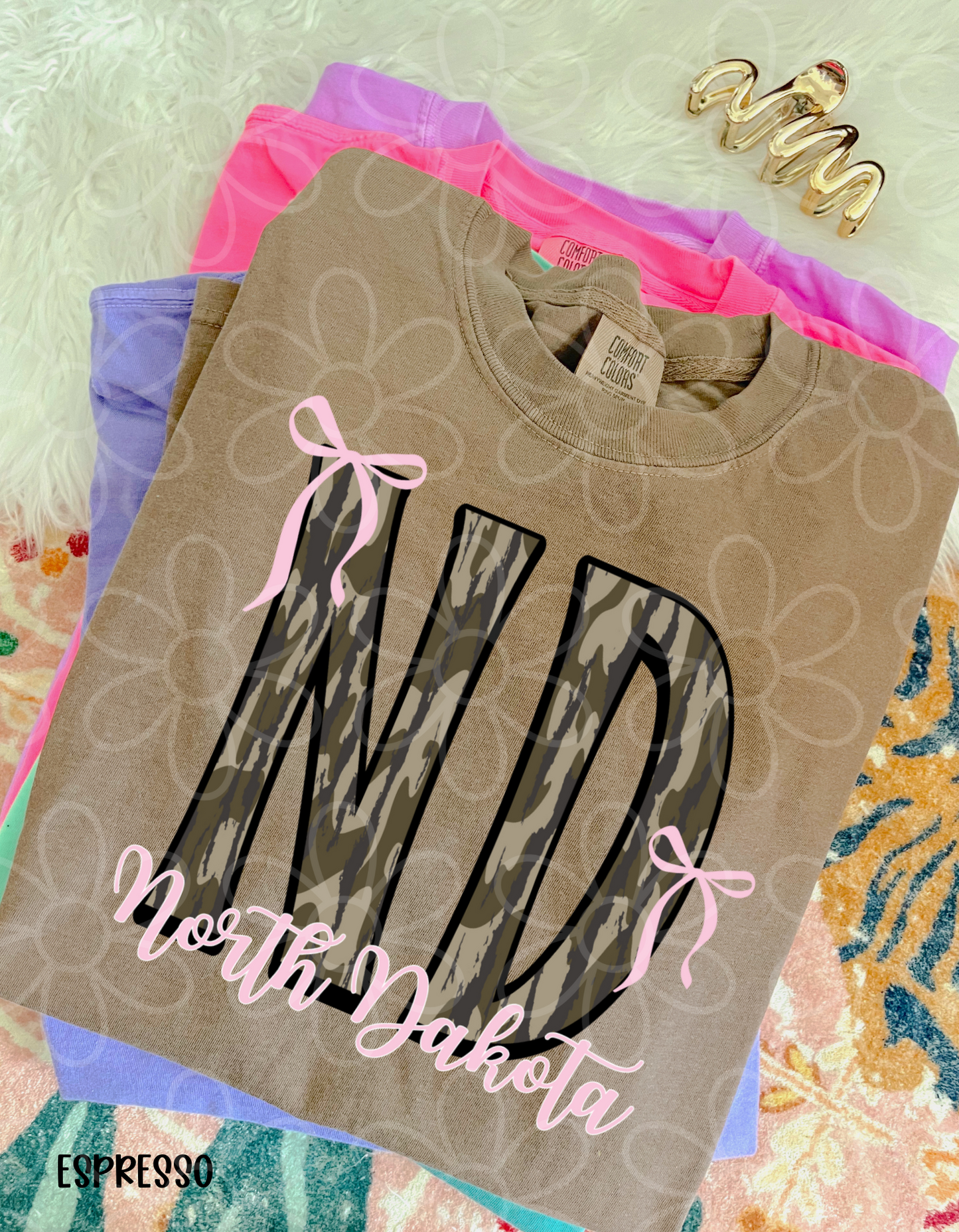 Camo States Pink Bows (Multiple Options) Kids Completed Tee