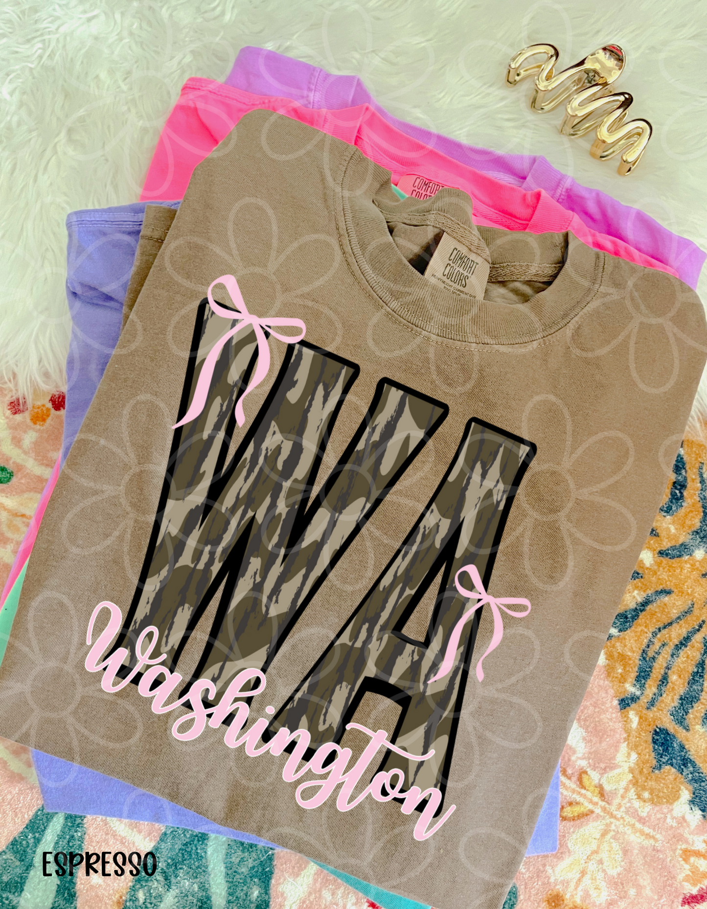 Camo States Pink Bows (Multiple Options) Kids Completed Tee