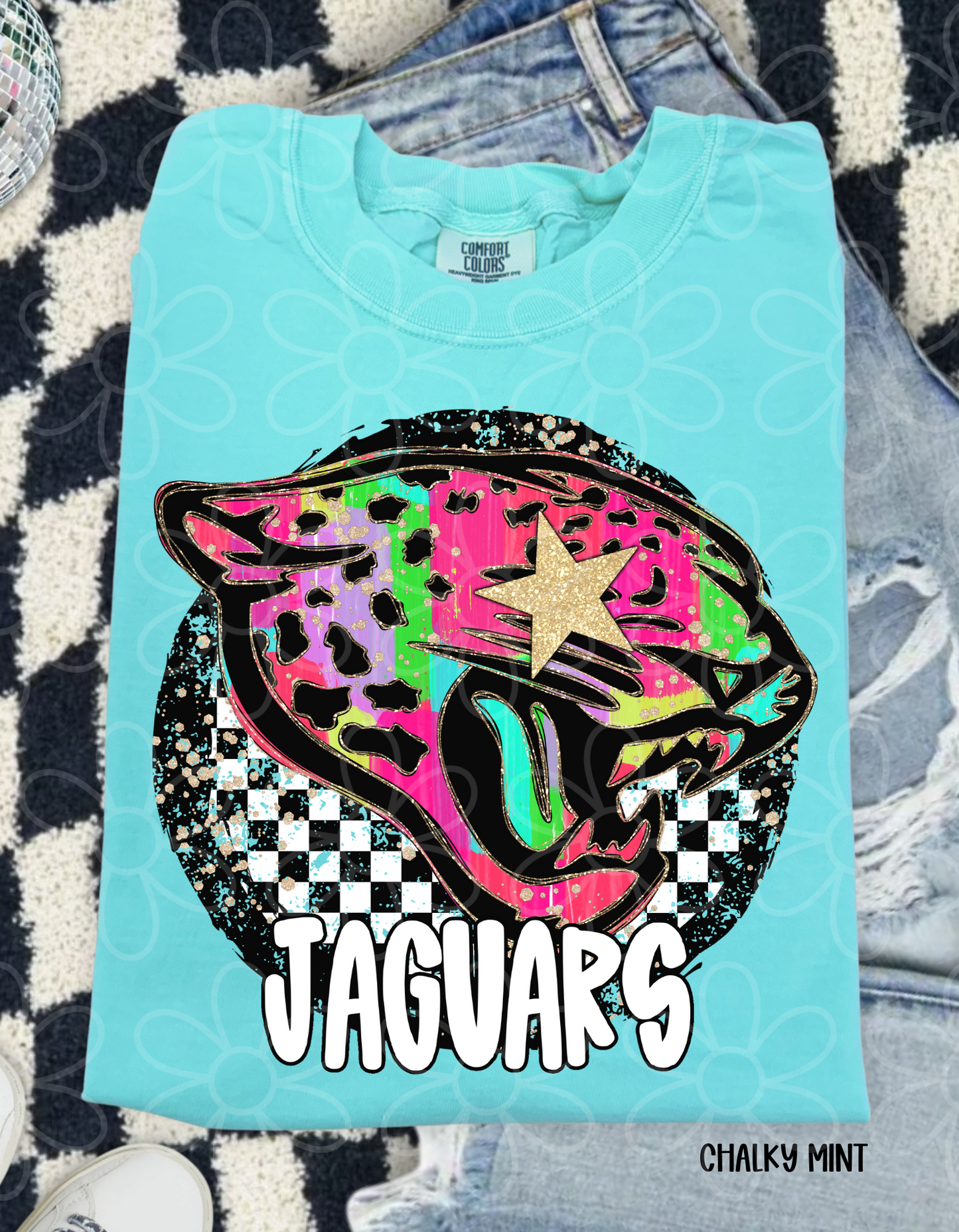 Colorful Checkered Star Sports Teams (Multiple Options) Completed Tee