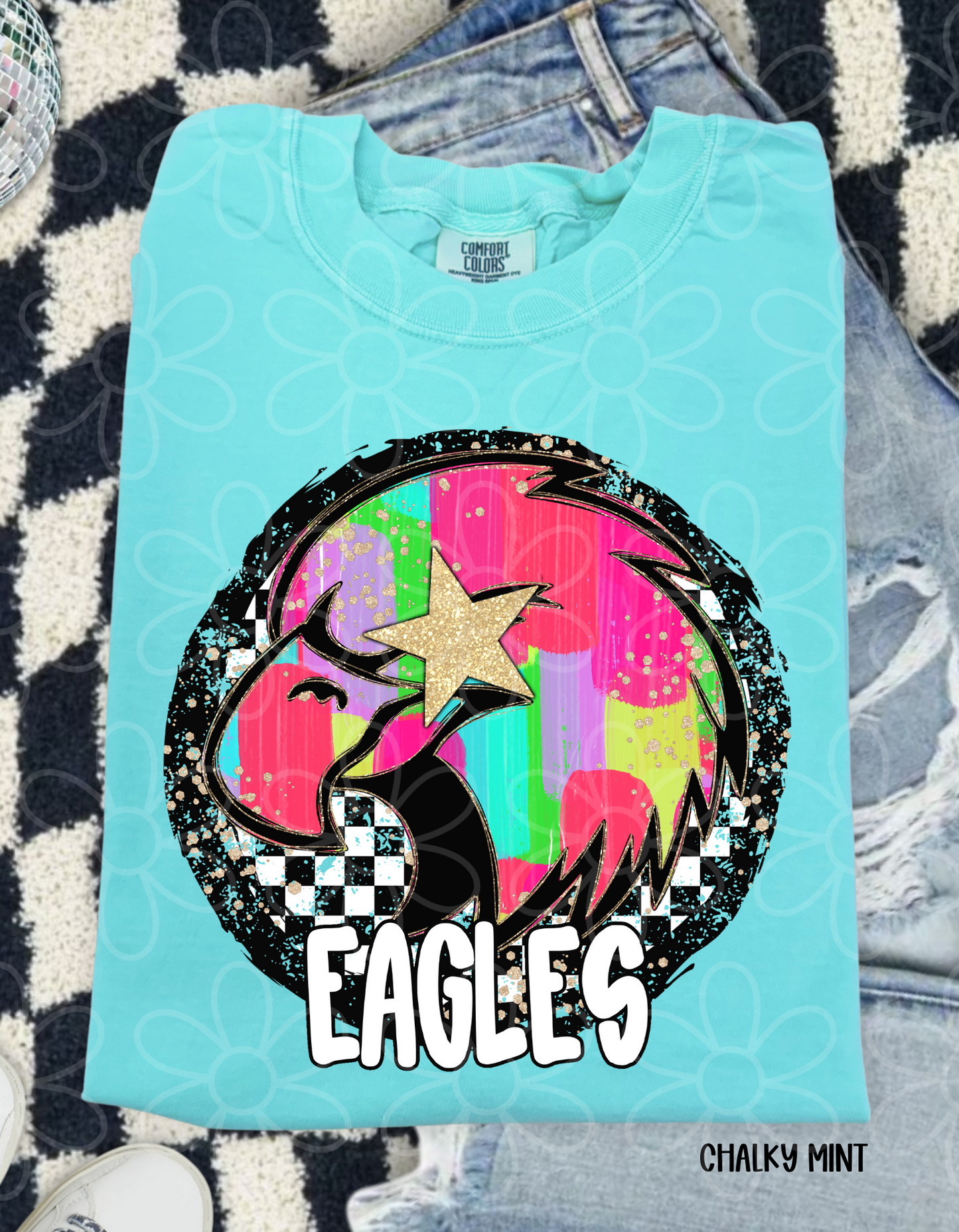 Colorful Checkered Star Sports Teams (Multiple Options) Kids Completed Tee