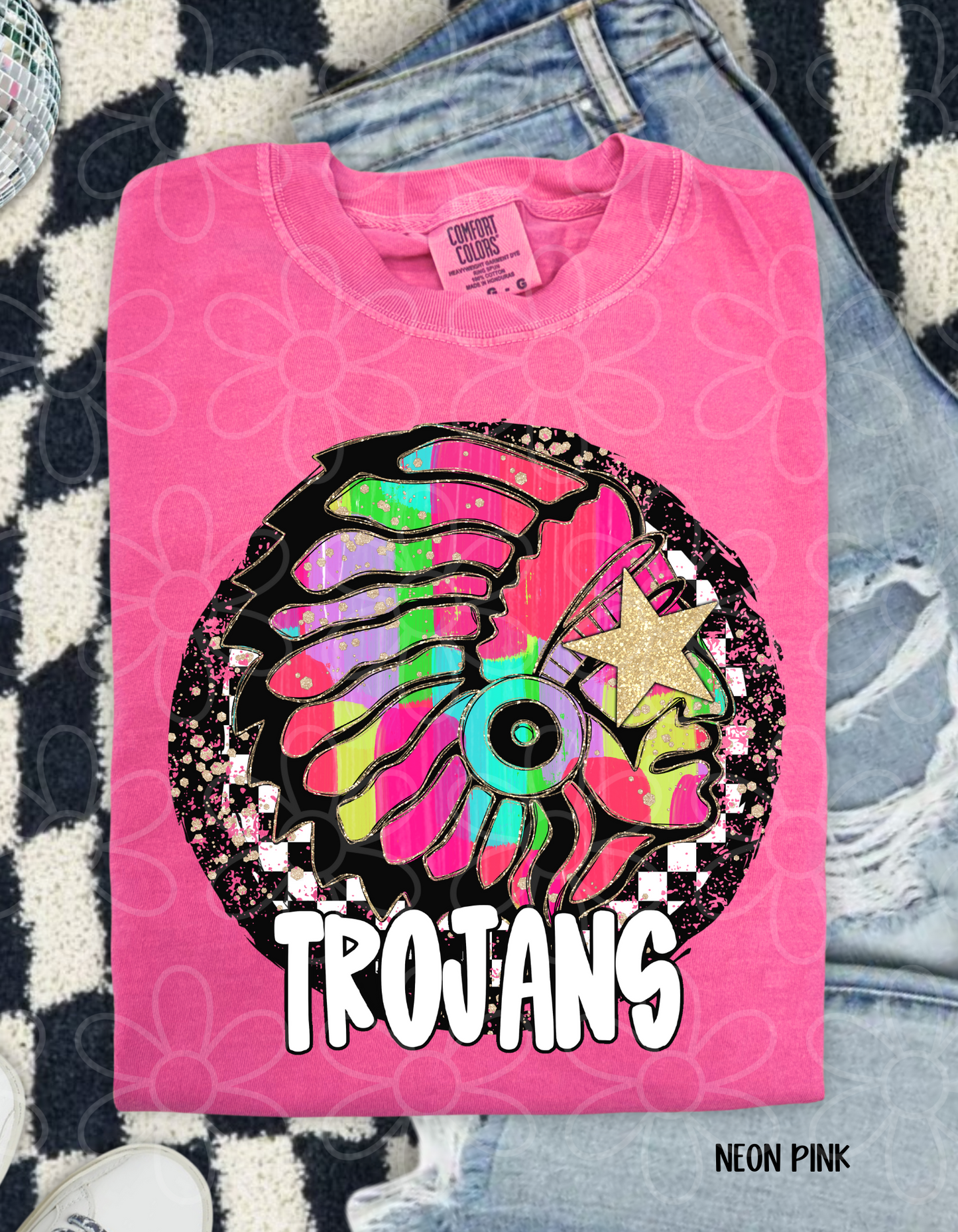 Colorful Checkered Star Sports Teams (Multiple Options) Kids Completed Tee