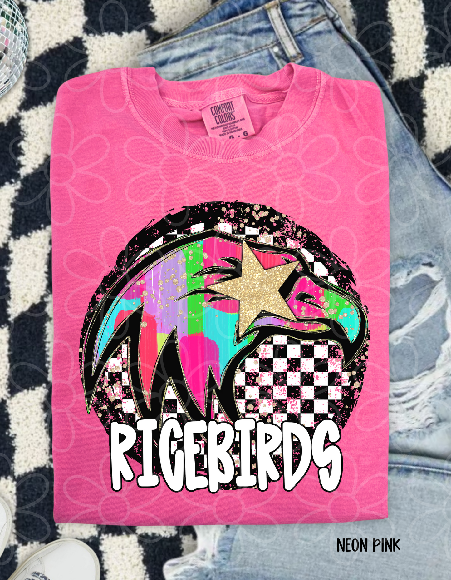 Colorful Checkered Star Sports Teams (Multiple Options) Completed Tee