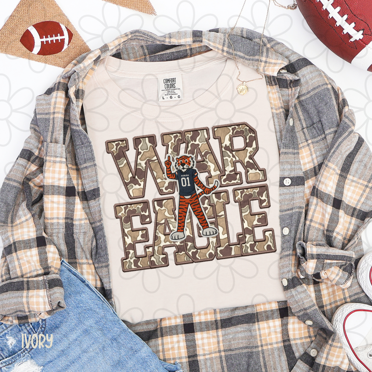 Camo Football Teams Mascot (Multiple Options) Kids Completed Tee