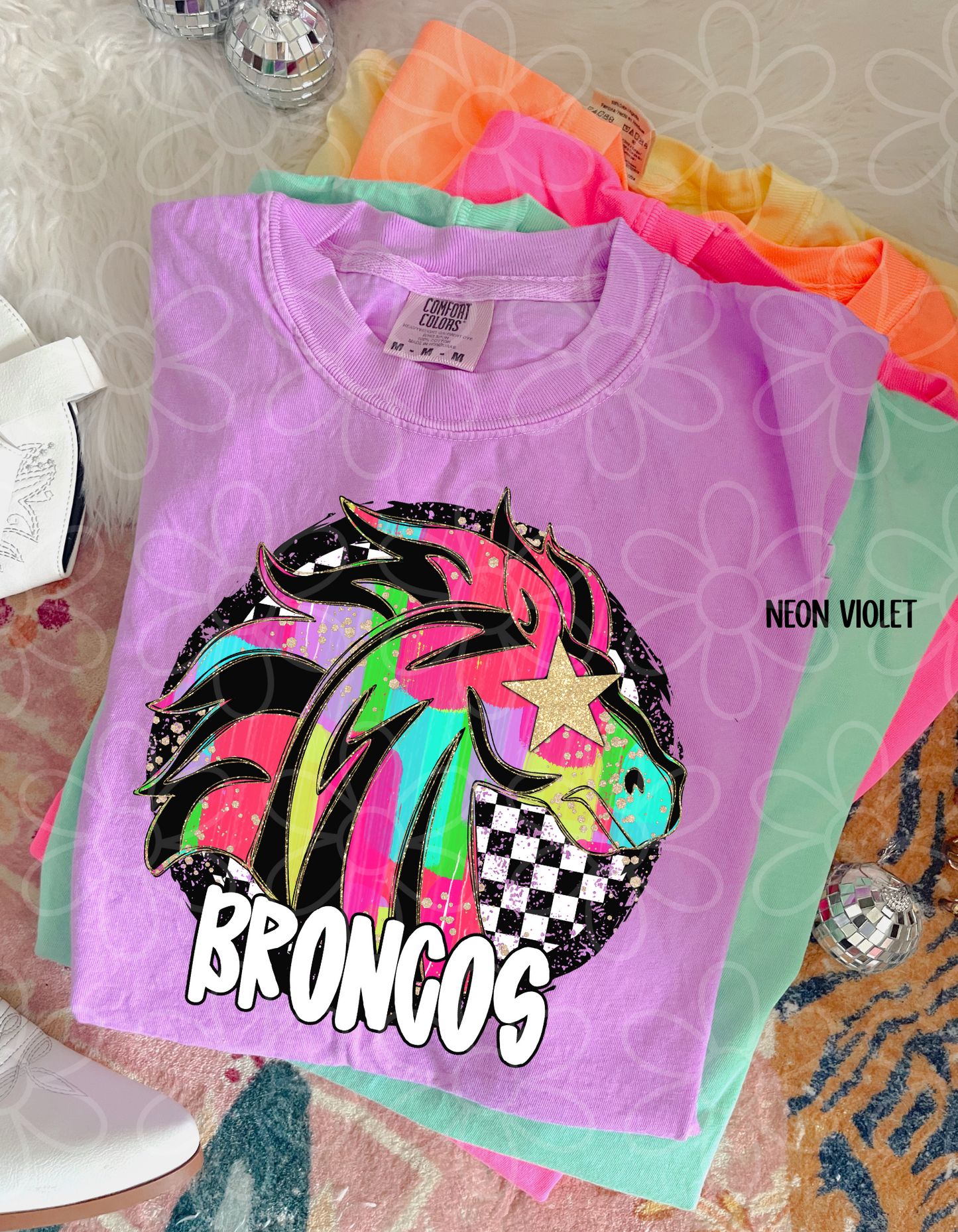 Colorful Checkered Star Sports Teams (Multiple Options) Kids Completed Tee