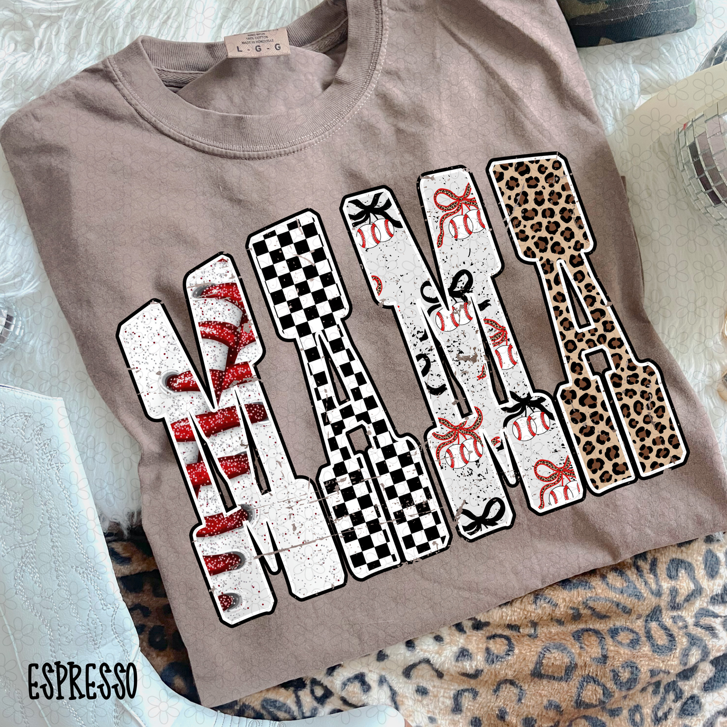 Baseball Checkered Leopard Mama DTF Transfer