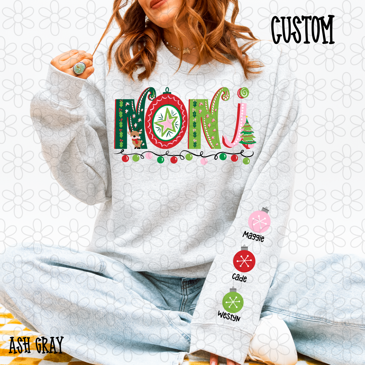 Preppy Christmas Ornaments Custom Names Checkered DTF Transfer