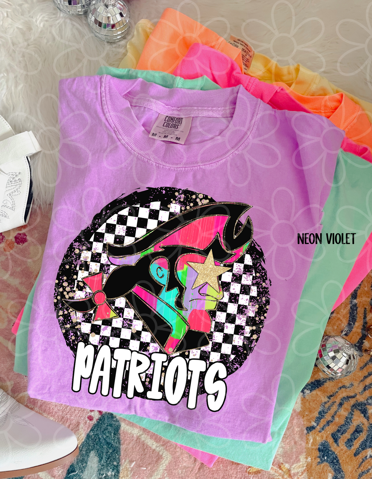 Colorful Checkered Star Sports Teams (Multiple Options) Kids Completed Tee