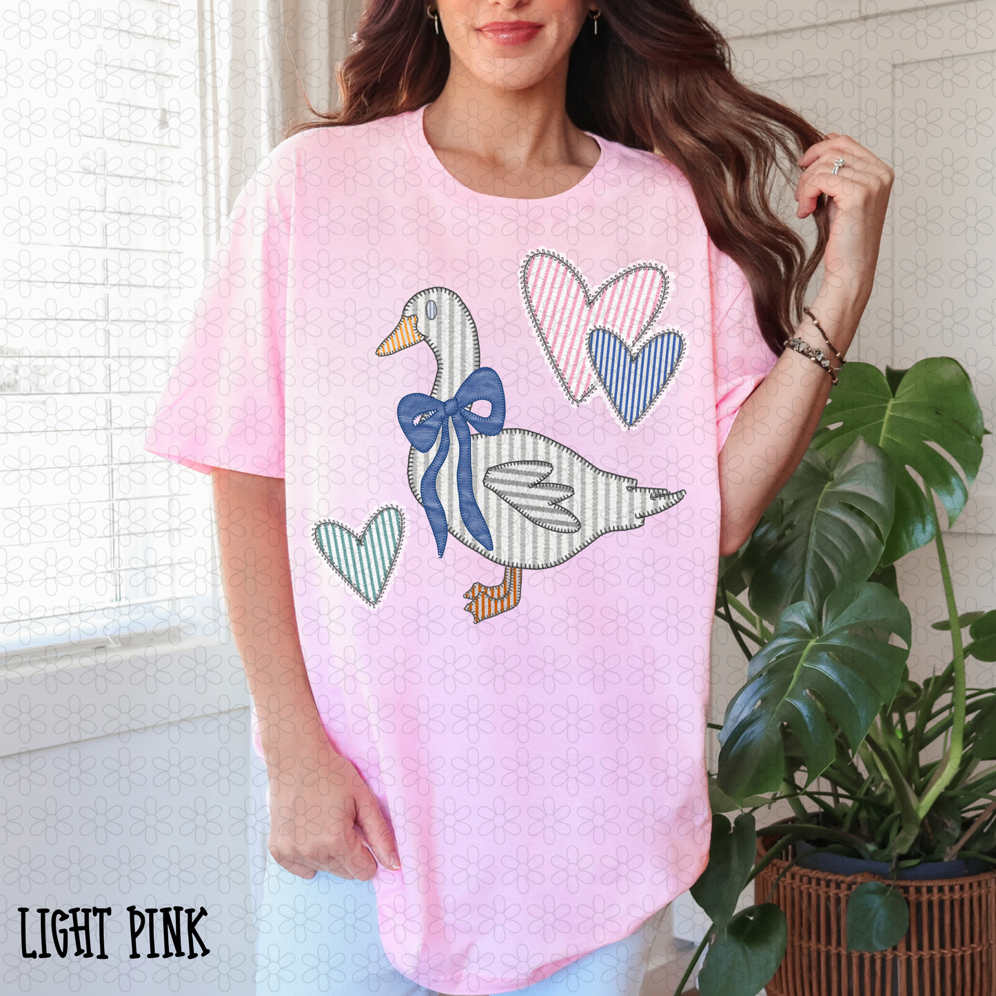 Striped Stitched Goose and Hearts DTF Transfer