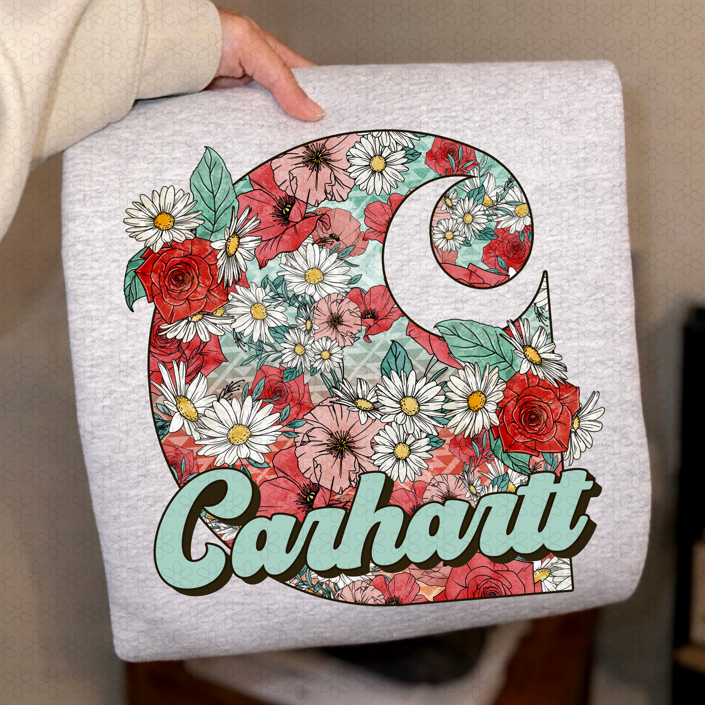 Floral Blue Carhartt DTF Transfer