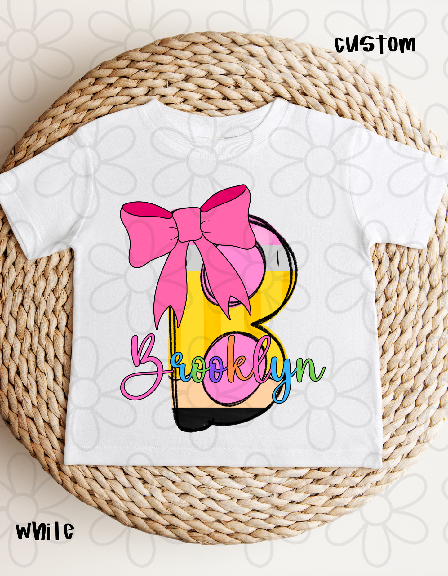 Pencil Bow Custom Name DTF Transfer