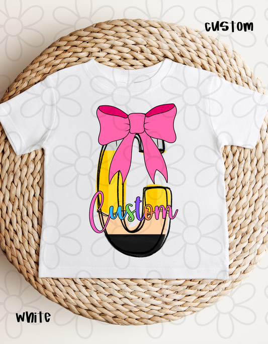 Pencil Bow Custom Name Kids Completed Tee