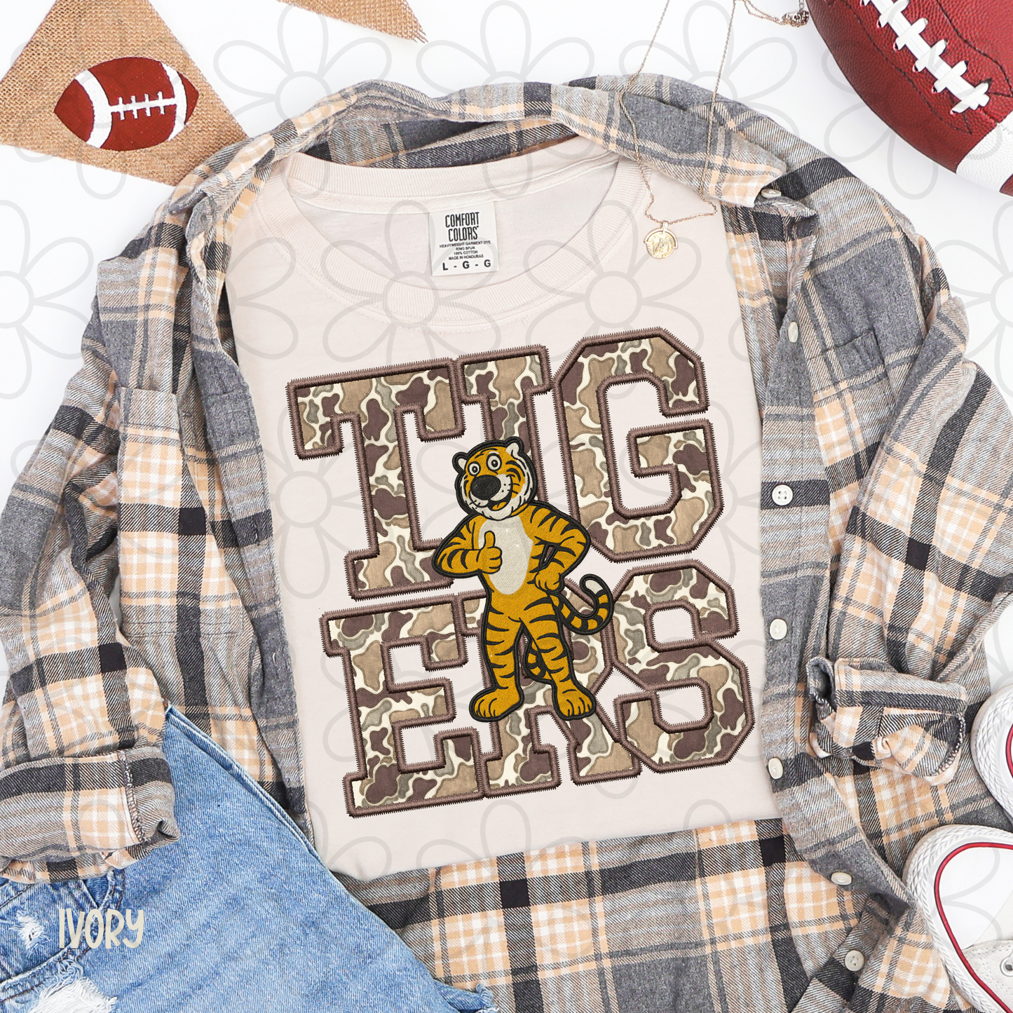 Camo Football Teams Mascot (Multiple Options) Kids Completed Tee