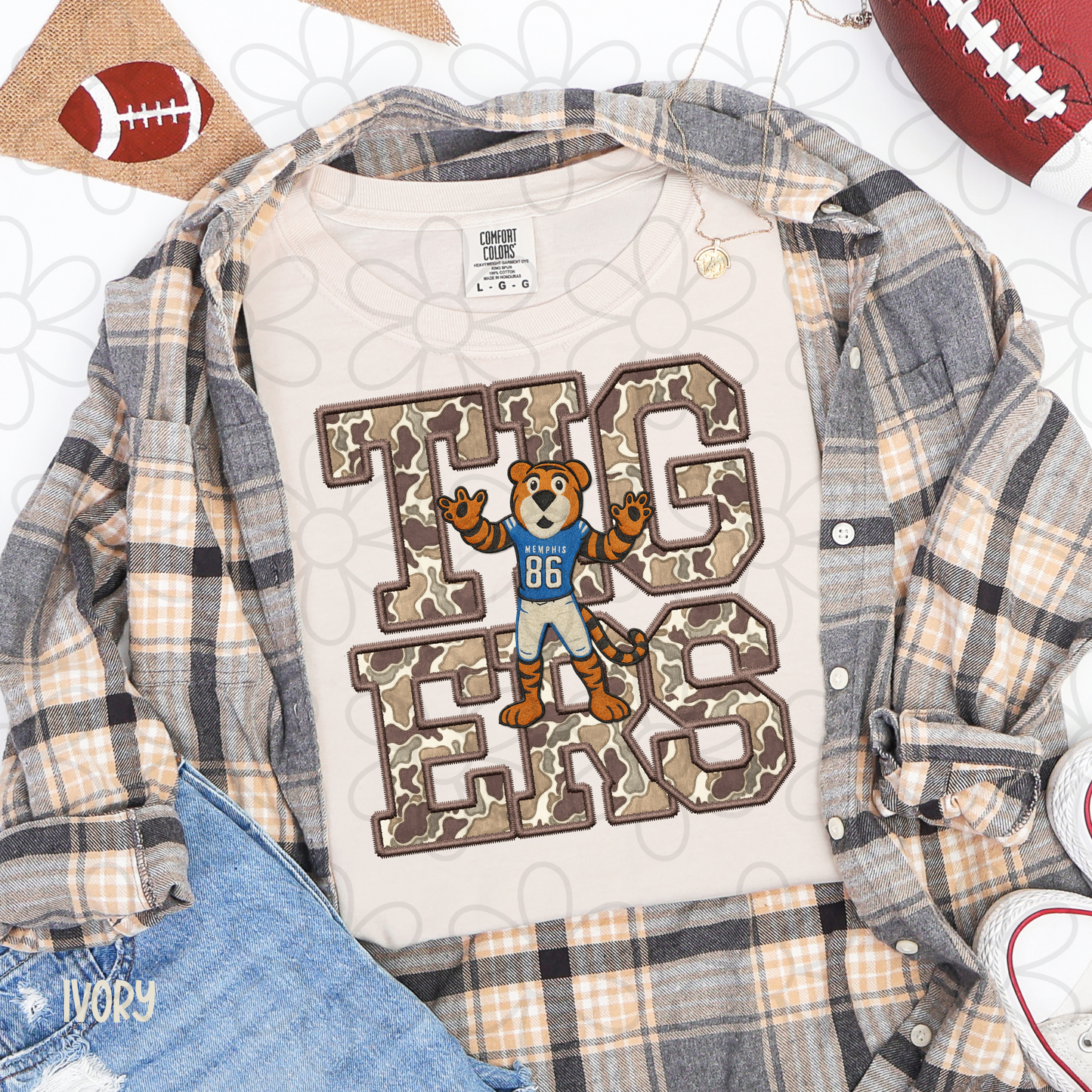 Camo Football Teams Mascot (Multiple Options) Kids Completed Tee