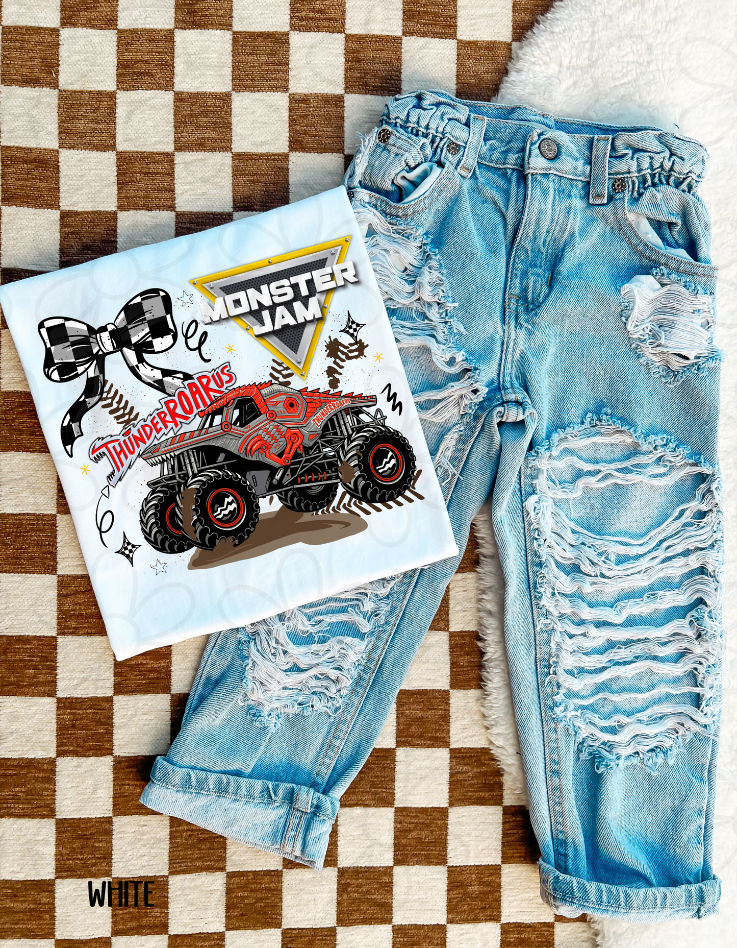 Monster Jam Checkered Bow (Multiple Options) Completed Tee