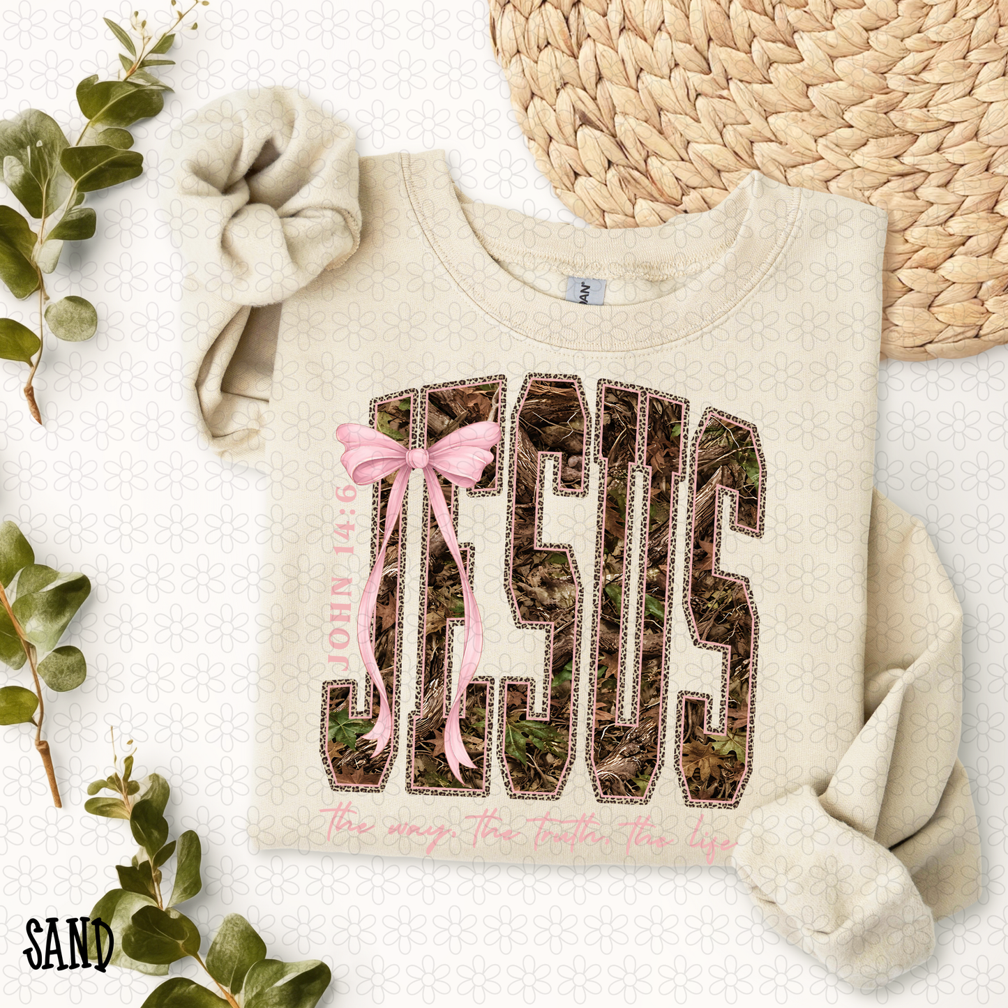 Camo Jesus Pink Bow The Way The Truth The Life DTF Transfer