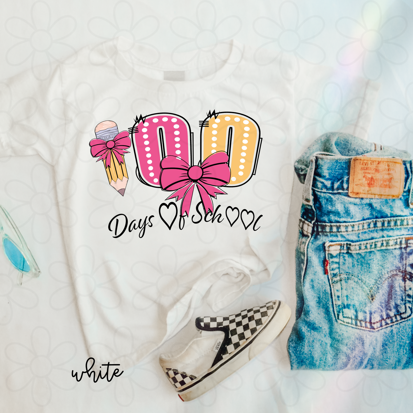 100 Days Of School Pink Bow Kids Completed Tee