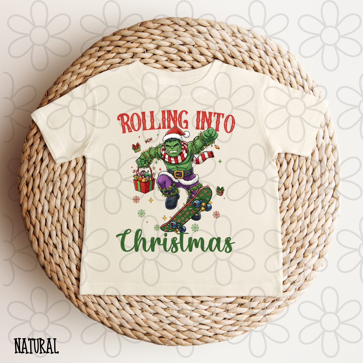 Rolling Into Christmas Superheroes (Multiple Options) Completed Tee