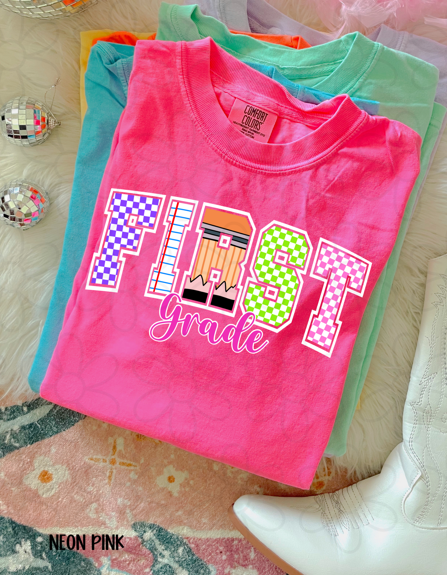 Checkered Pencil School Grades (Multiple Options) Kids Completed Tee