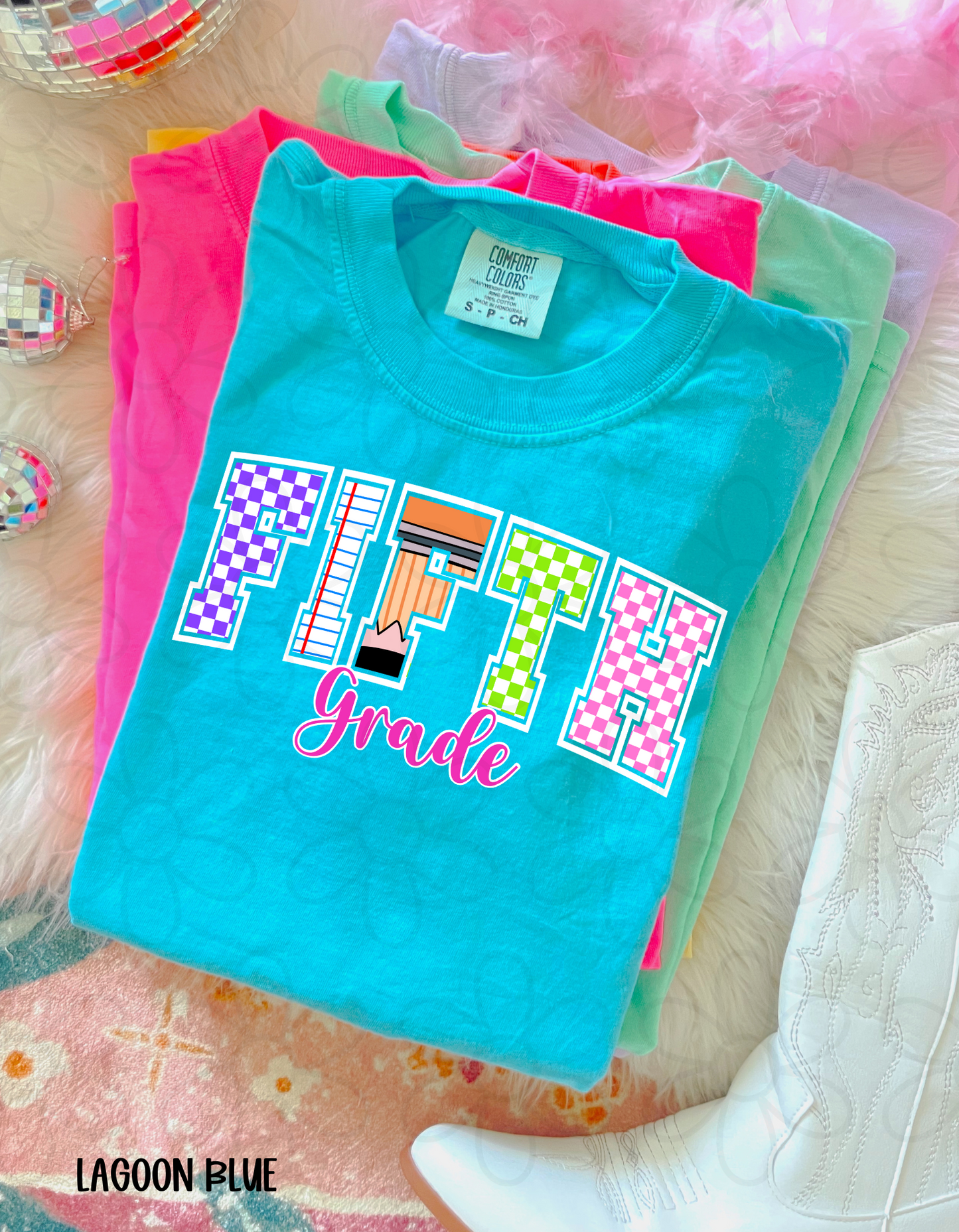 Checkered Pencil School Grades (Multiple Options) Kids Completed Tee