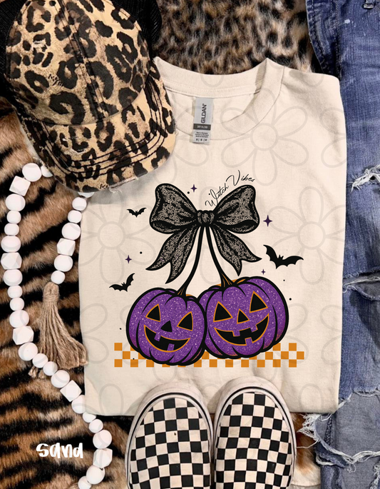 Purple Glitter Jack-O-Lantern Cherries DTF Transfer