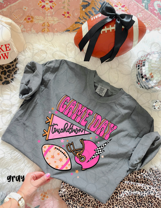 Pink Preppy Football Game Day Kids Completed Tee