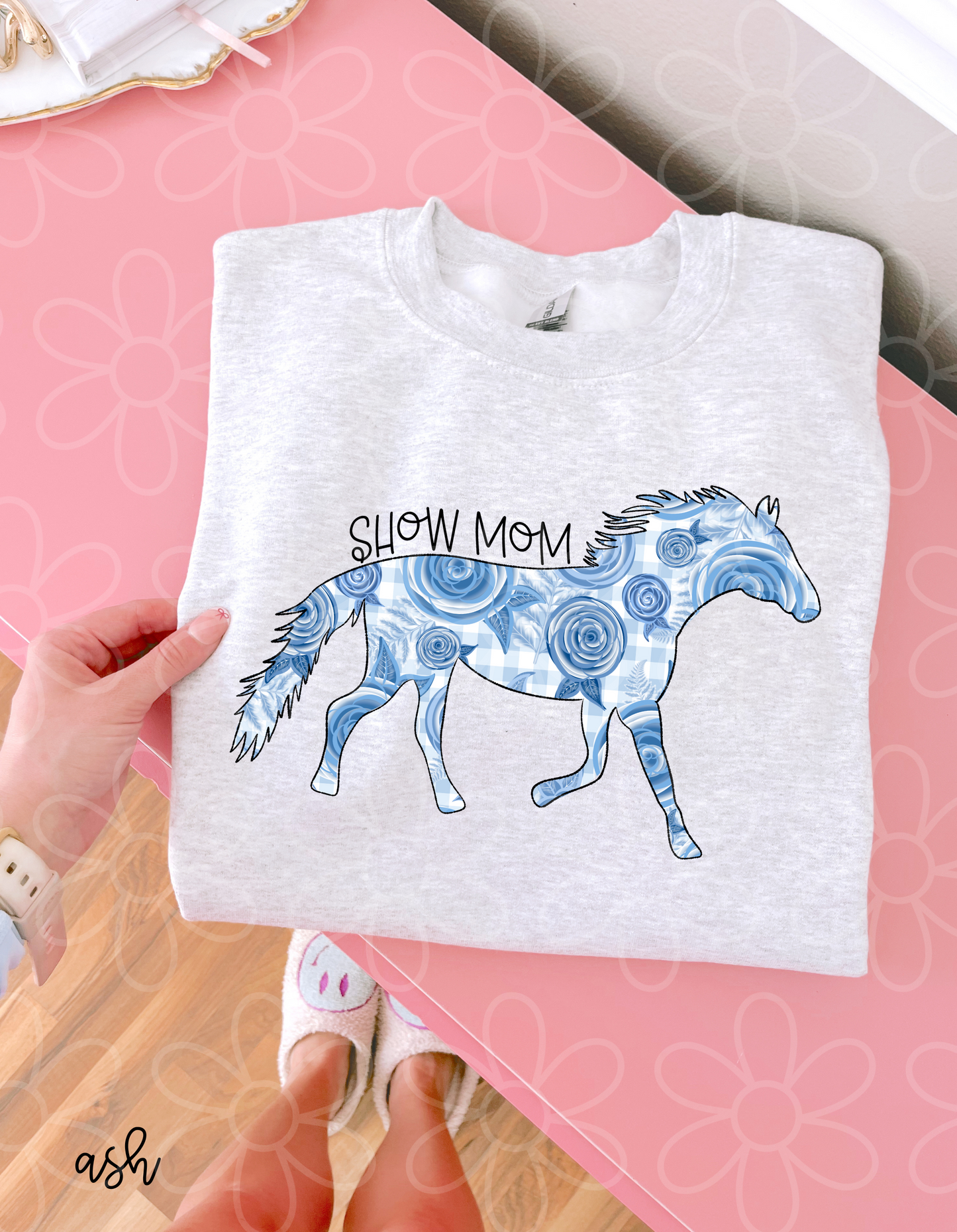 Blue Floral Horse Show Mom Completed Tee