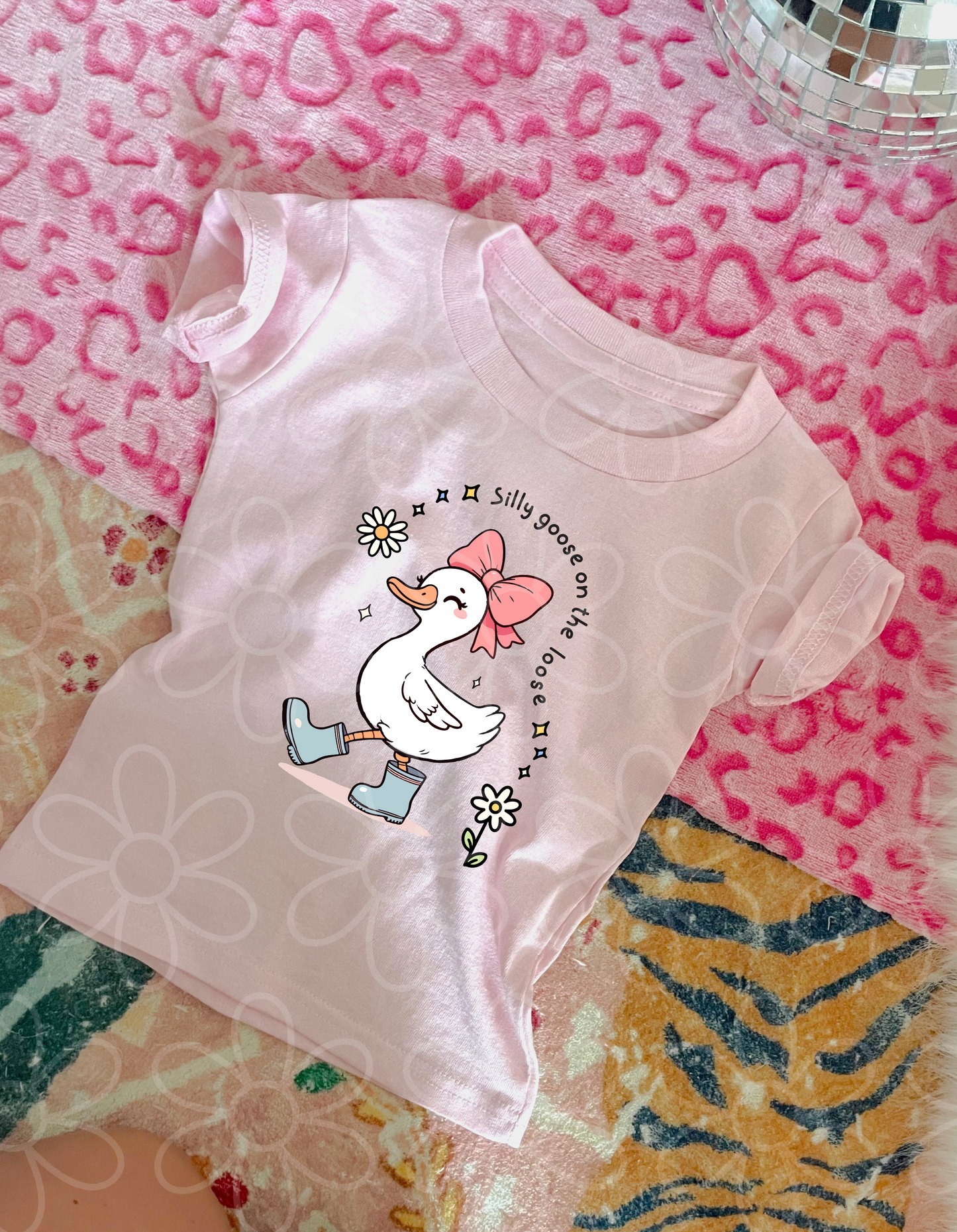 Silly Goose On The Loose Blue Boots Kids Completed Tee