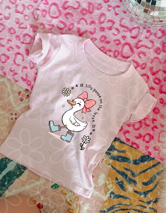 Silly Goose On The Loose Blue Boots Kids Completed Tee
