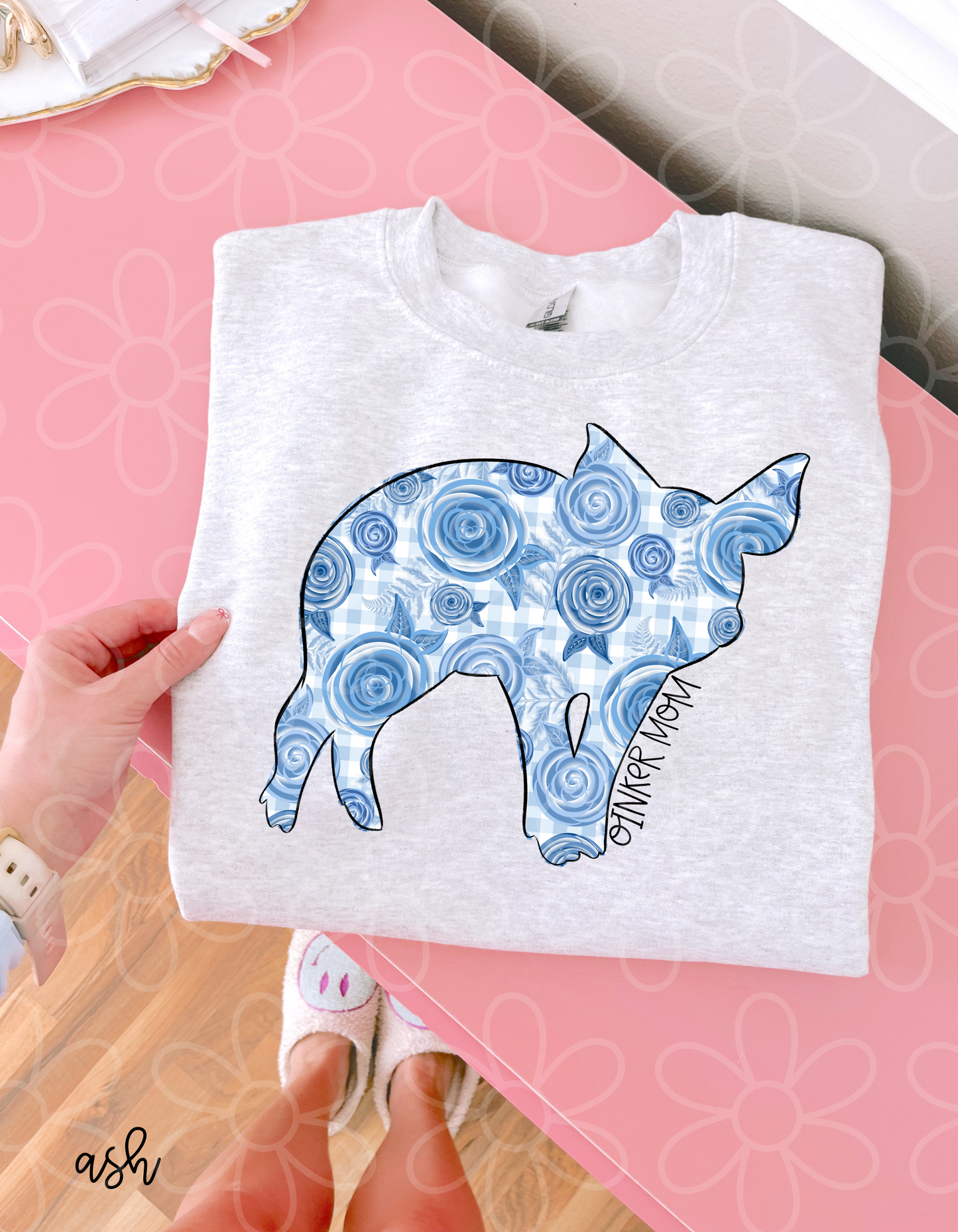 Blue Floral Oinker Mom DTF Transfer