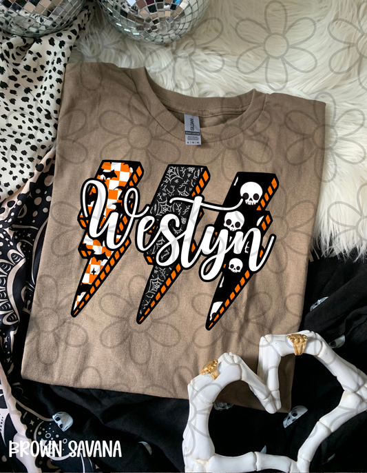 Halloween Lightning Bolts Custom Name Completed Tee