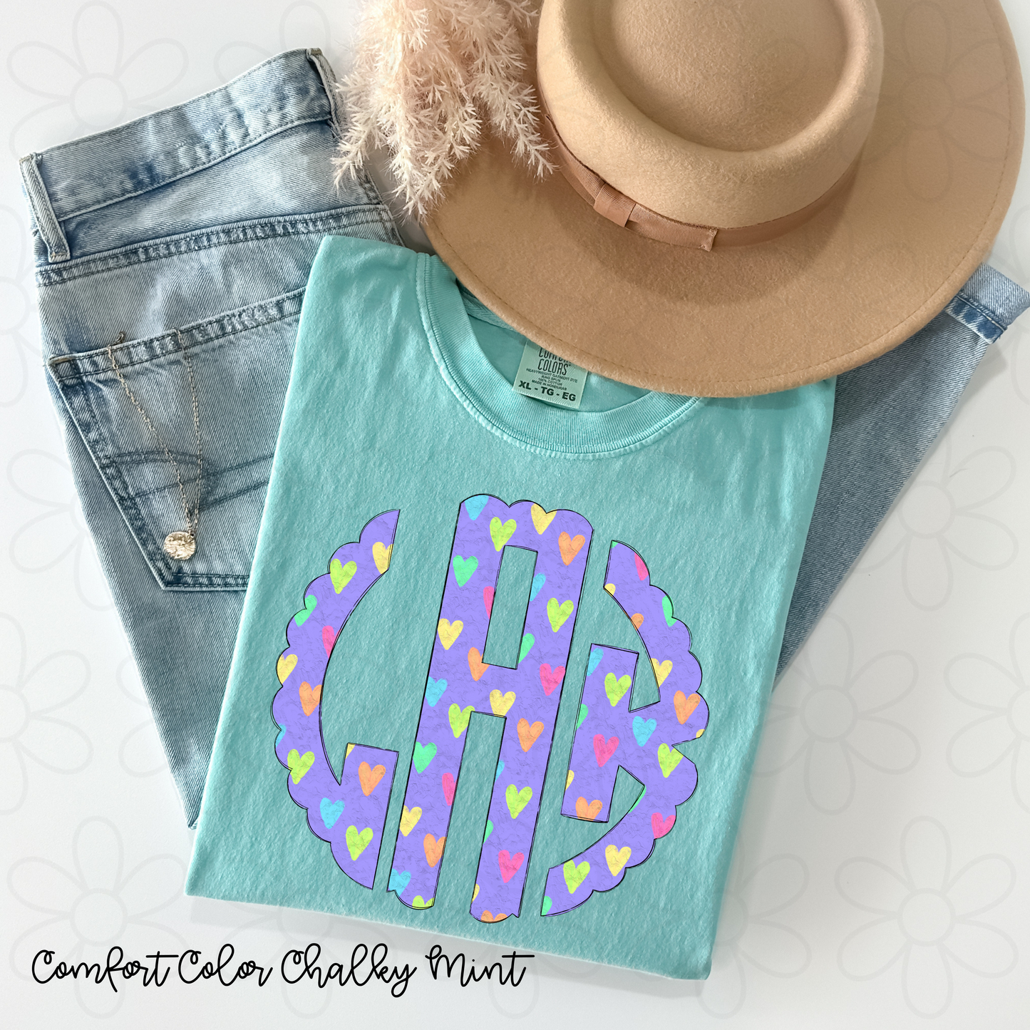 Colorful Heart Monogram DTF Transfer