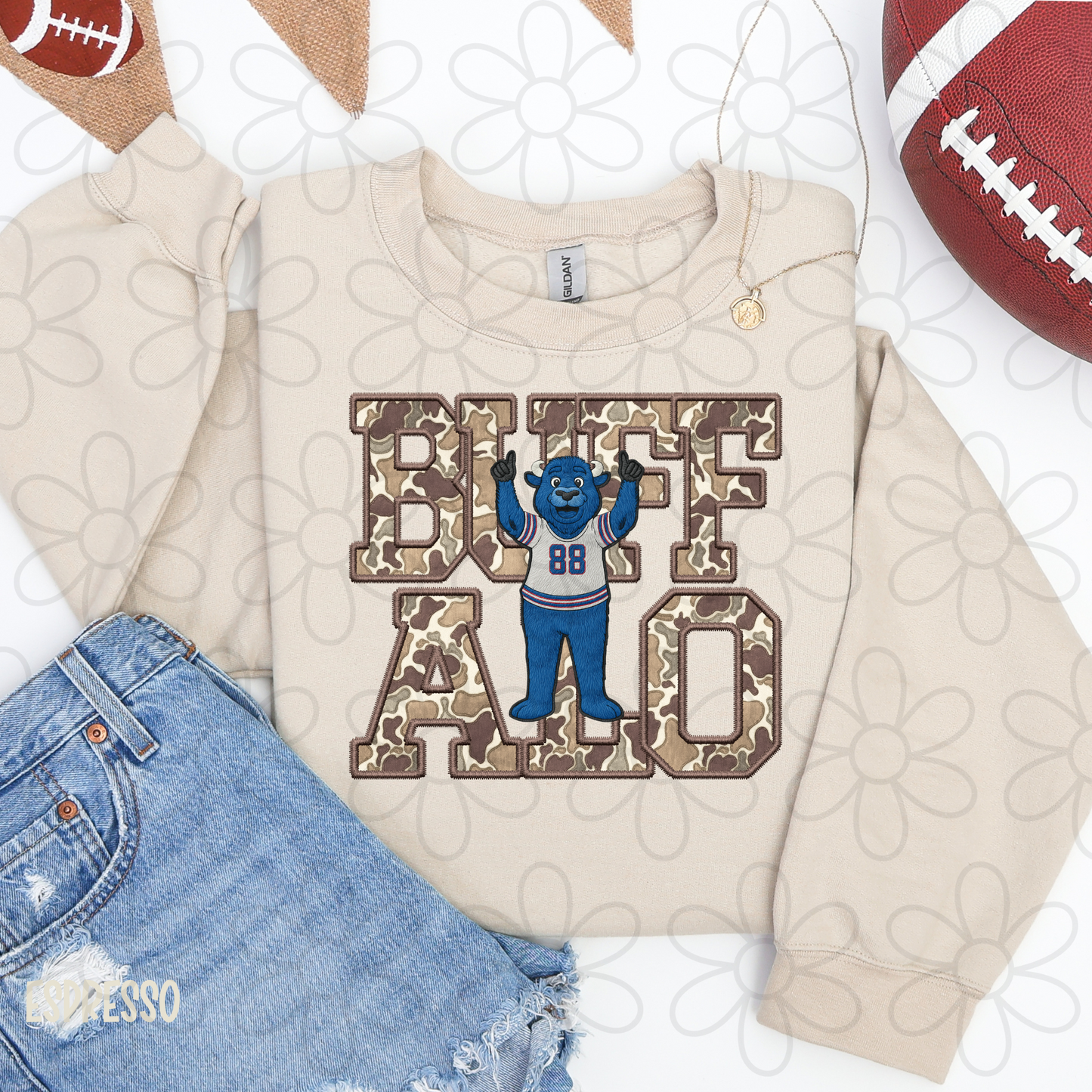 Camo Football Teams Mascot (Multiple Options) Kids Completed Tee